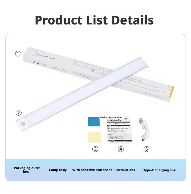 Ultra-Thin Magnetic Motion Sensor LED Light Bar – Rechargeable Under Cabinet & Wardrobe Light
