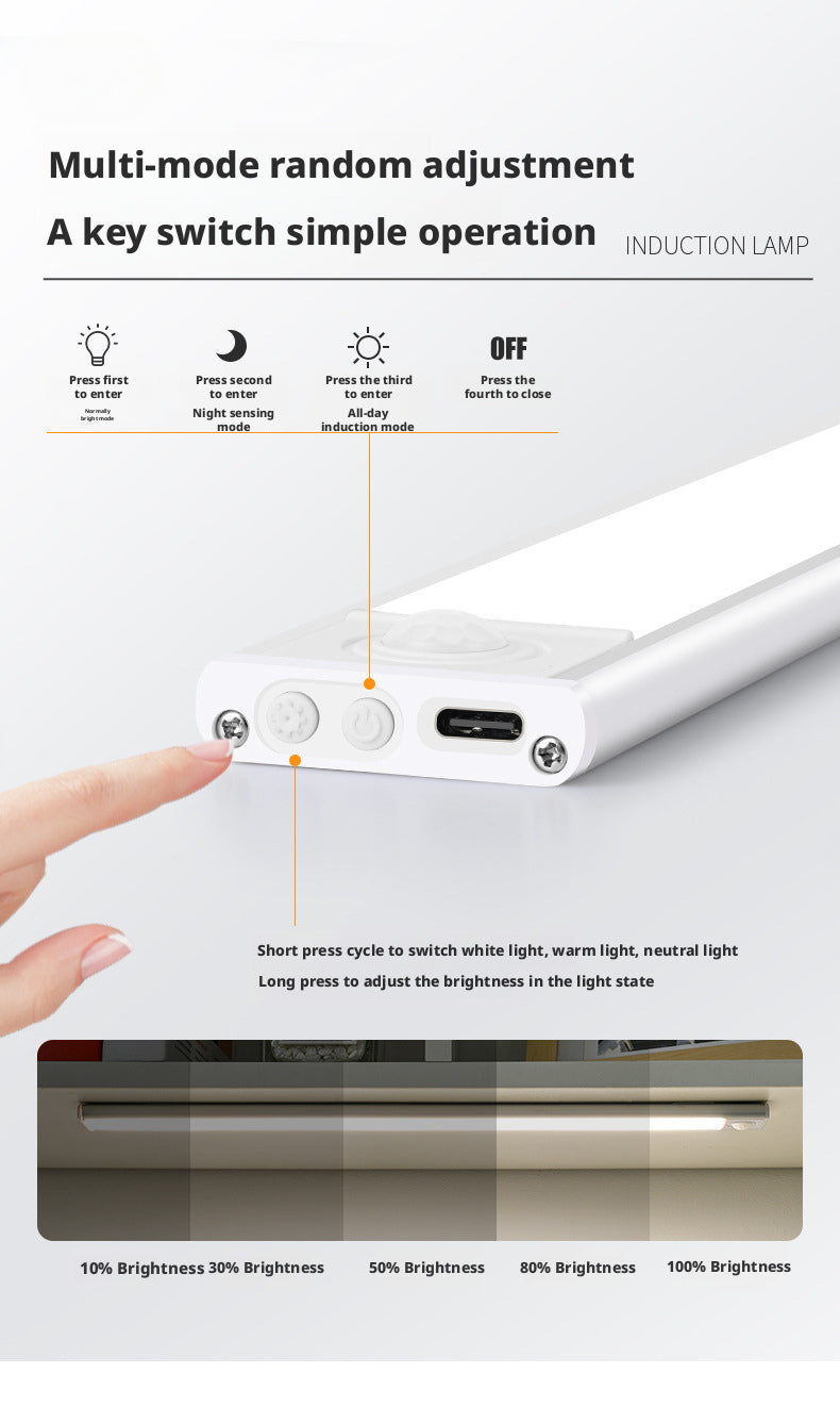 Ultra-Thin Magnetic Motion Sensor LED Light Bar – Rechargeable Under Cabinet & Wardrobe Light