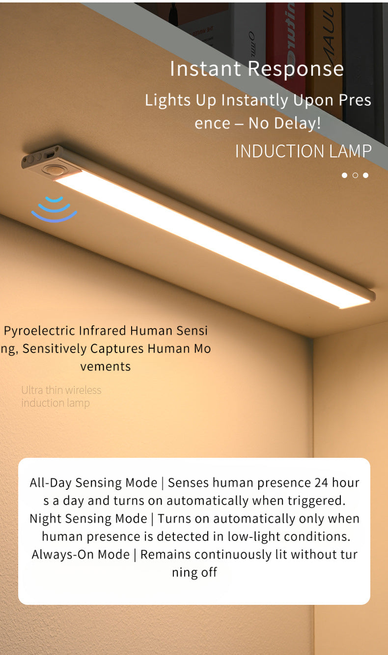 Ultra-Thin Magnetic Motion Sensor LED Light Bar – Rechargeable Under Cabinet & Wardrobe Light